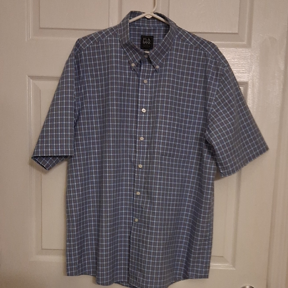 Jos. A. Bank Blue Plaid Short Sleeve Shirt